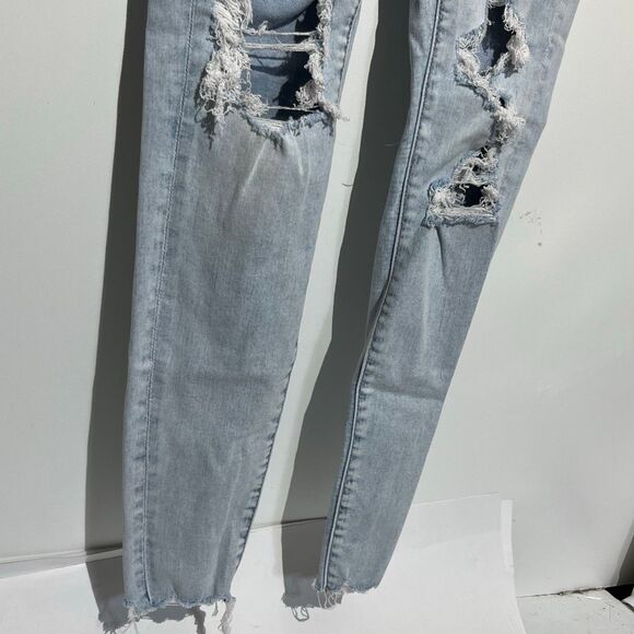 American Eagle Outfitters Women's Blue Denim Distressed Skinny Jeans Size 4 - Picture 5 of 10